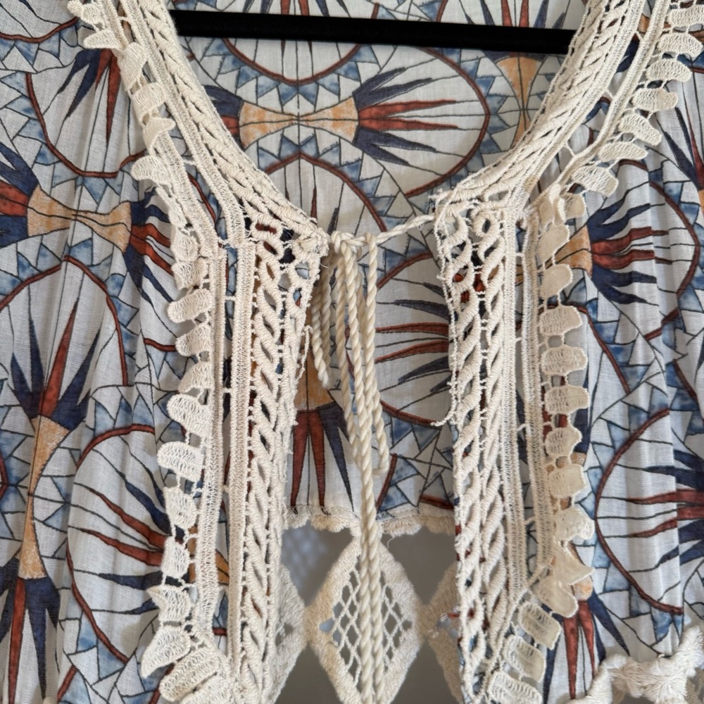 Kitsch & Pop Anthro Boho Tie Front Crochet Layered Long Tunic/Dress Festival S/M - Picture 4 of 16
